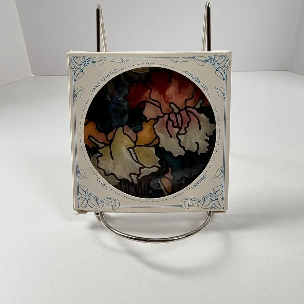 Joan Baker Designs Iris Floral Hand Painted Glass‎ Suncatcher Window Art